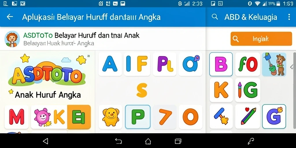 Screenshot ASDTOTO menampilkan tampilan interaktif belajar huruf dan angka.