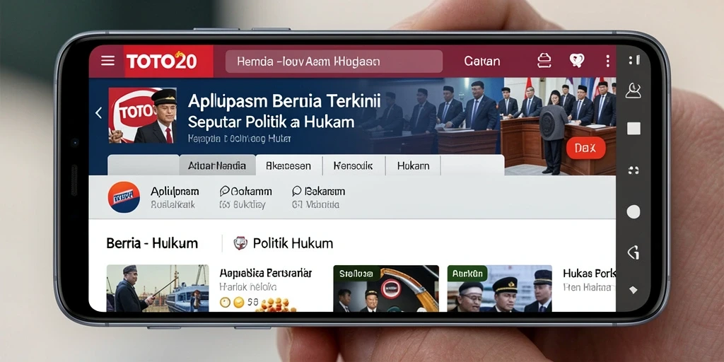 Antarmuka aplikasi TOTO20 menampilkan berita politik dan hukum terkini.